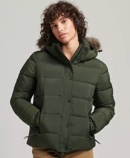 Superdry Women's Hooded Mid Layer Short Jacket Green / Surplus Goods Olive - 