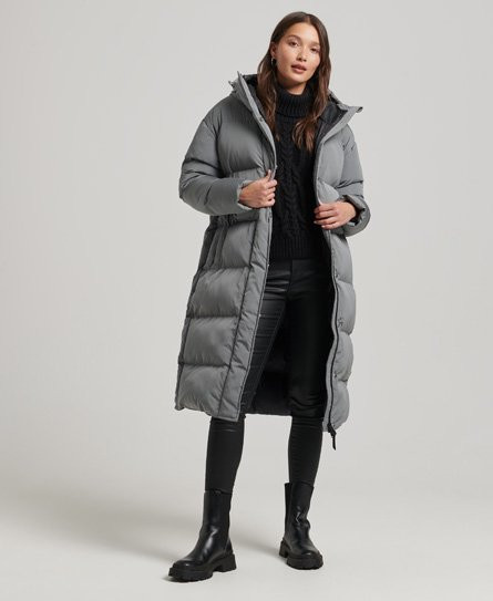 Superdry Women's Hooded Longline Puffer Coat Grey - 