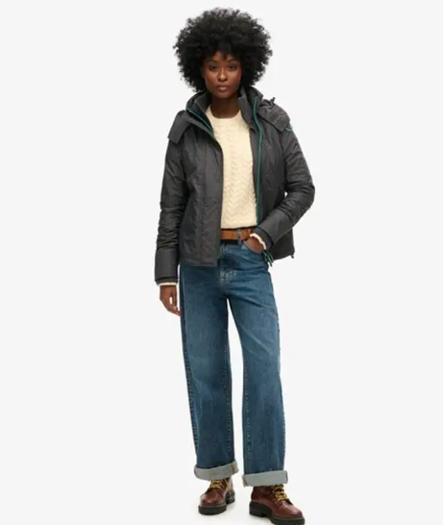 Superdry Women's Pop Zip Hooded Arctic Sd-windcheater Jacket Dark Grey / Mid Charcoal Marl/ Cool Green - 