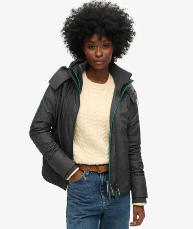 Superdry Women's Pop Zip Hooded Arctic Sd-windcheater Jacket Dark Grey / Mid Charcoal Marl/ Cool Green - 