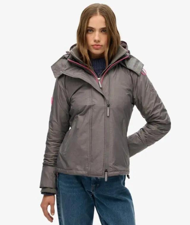 Superdry & Co Women's Pop Zip Hooded Arctic Sd-windcheater Jacket Light Grey / Light Grey Marl/ Shocking Pink - 