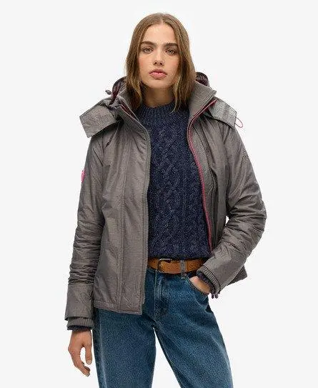 Superdry Women's Pop Zip Hooded Arctic Sd-windcheater Jacket Light Grey / Light Grey Marl/ Shocking Pink - 