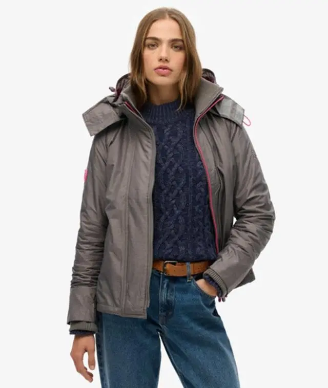 Superdry Women's Pop Zip Hooded Arctic Sd-windcheater Jacket Light Grey / Light Grey Marl/ Shocking Pink - 