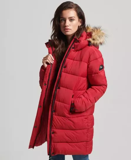 Superdry Women's Hooded Mid Layer Mid Coat Red - 