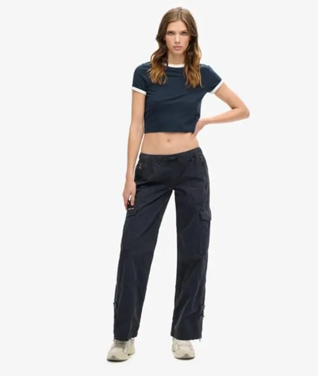 Superdry & Co Women's Low Rise Wide Leg Cargo Pants Navy / Eclipse Navy - 
