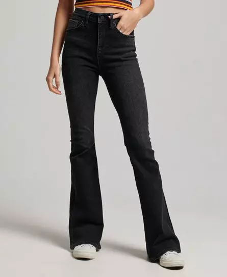 Superdry Women's Organic Cotton High Waisted Skinny Flare Jeans Dark Grey / Dark Grey Wash - 