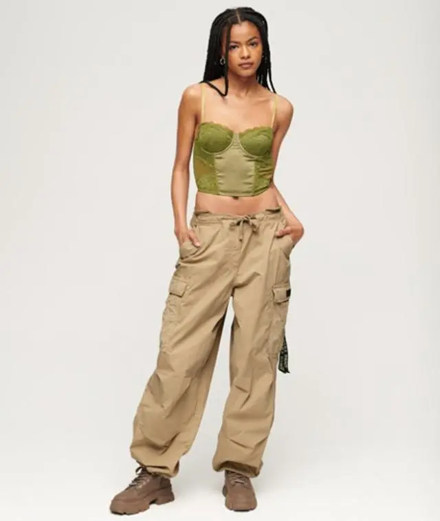 Superdry & Co Women's Baggy Parachute Pants Beige / Stone Wash Taupe Brown - 
