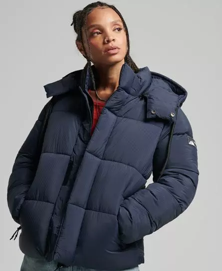 Superdry Women's Hooded Ripstop Puffer Jacket Navy / Eclipse Navy Grid - 