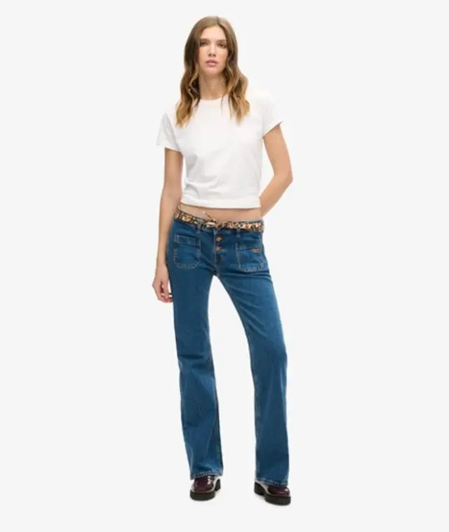 Superdry & Co Women's Organic Cotton Vintage Low Rise Slim Flare Jeans Dark Blue / Van Dyke Mid Used - 