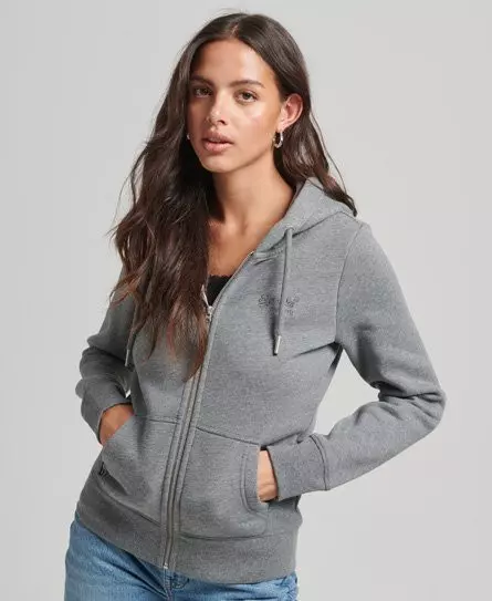 Superdry Women's Organic Cotton Essential Logo Zip Hoodie Grey / Rich Charcoal Marl - 