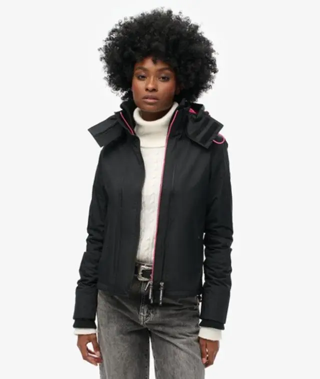 Superdry Women's Pop Zip Hooded Arctic Sd-windcheater Jacket Black / Black/black/punk Pink - 