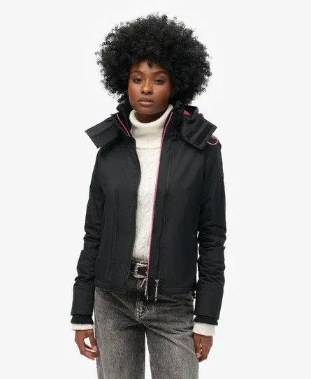 Superdry Women's Pop Zip Hooded Arctic Sd-windcheater Jacket Black / Black/black/punk Pink - 