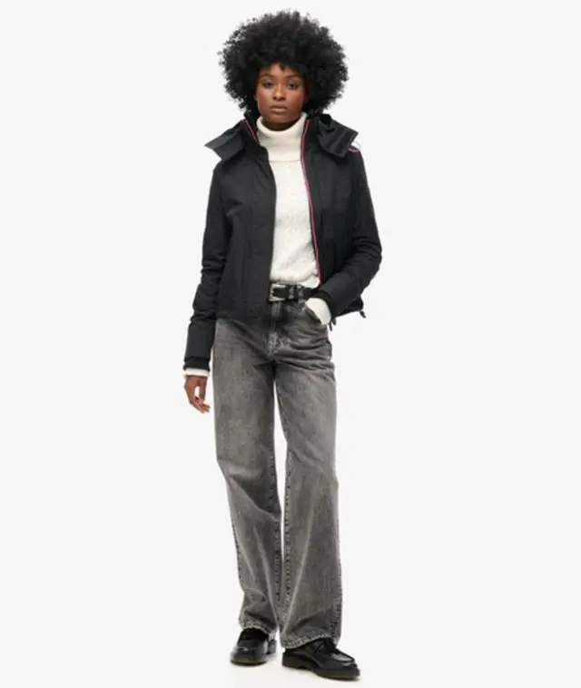 Superdry Women's Pop Zip Hooded Arctic Sd-windcheater Jacket Black / Black/black/punk Pink - 