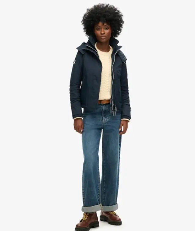 Superdry Women's Pop Zip Hooded Arctic Sd-windcheater Jacket Navy / Eclipse Navy/ecru - 
