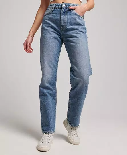 Superdry Women's Organic Cotton High Rise Straight Jeans Light Blue / Houston Mid Vintage - 