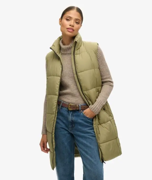 Superdry Women's Longline Quilted Gilet Green / Tornado Green - 