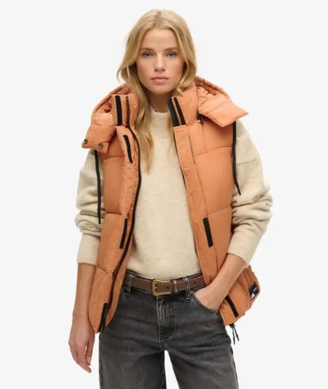 Superdry & Co Women's Touchline Short Padded Gilet Orange / Caramel Grid - 