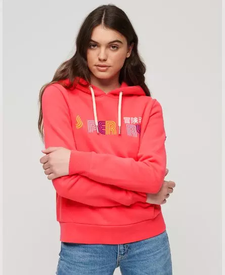 Superdry Women's Retro Rainbow Hoodie Pink / Future Fuchsia Pink - 