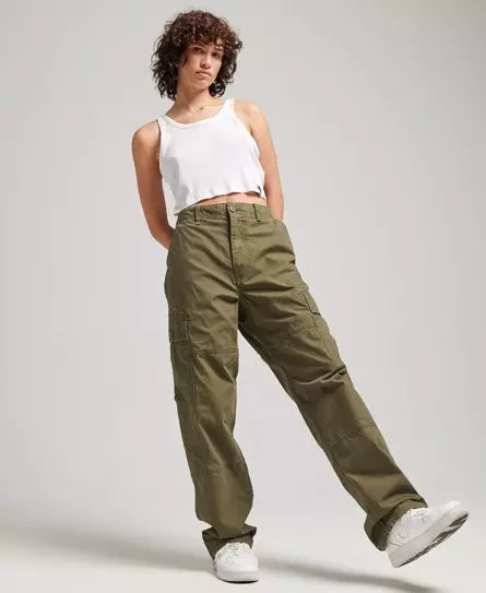 Superdry Women's Organic Cotton Baggy Cargo Pants Khaki / Authentic Khaki - 