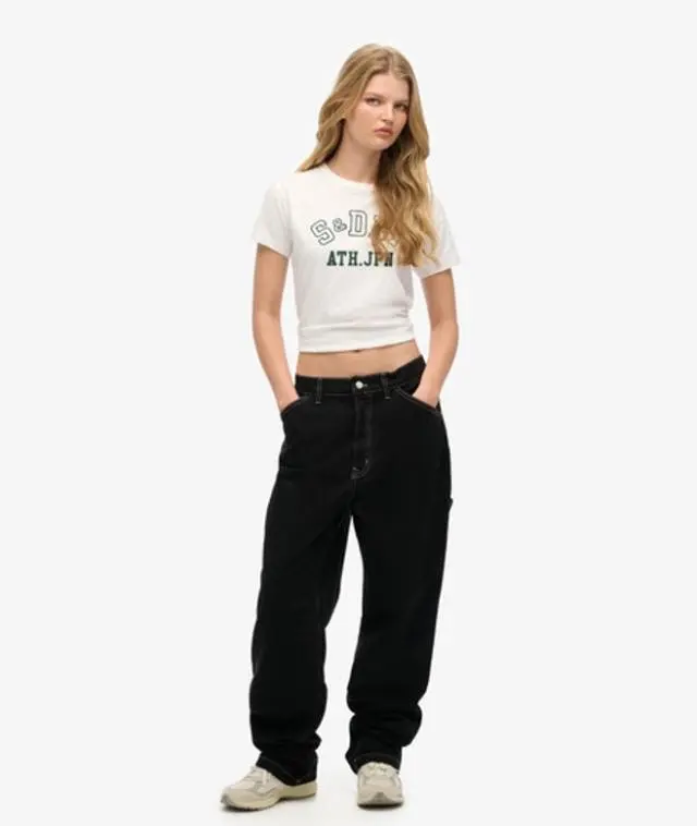 Superdry Women's Ladies Classic Contrast Carpenter Wide Leg Pants, Black, 