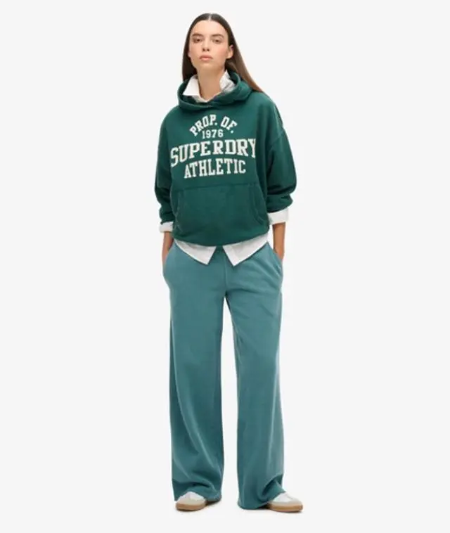 Superdry & Co Women's Ladies Embroidered Wash Straight Joggers, Green, 