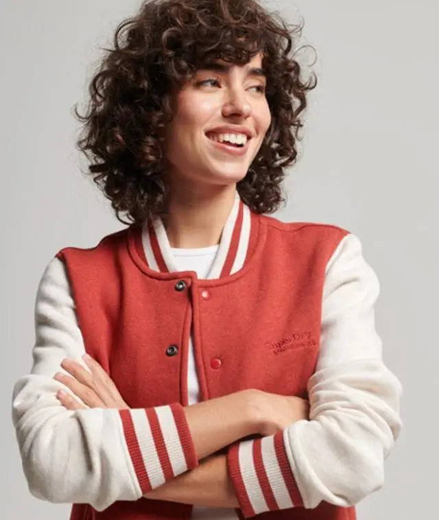 Superdry & Co Women's Vintage Logo Jersey Bomber Jacket Red / Richest Red Marl/light Oatmeal Marl - 