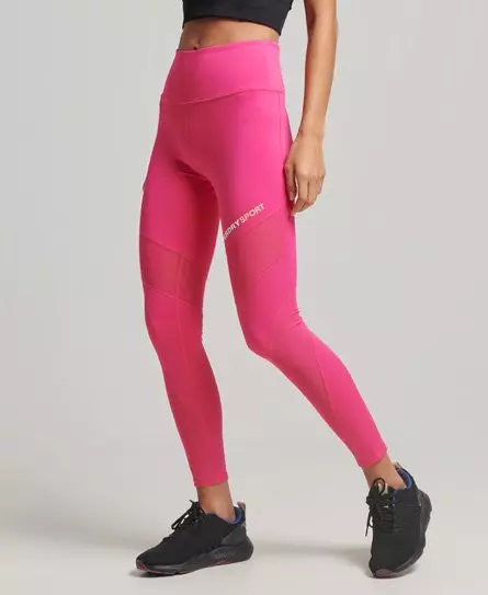 Superdry Women's Sport Training 7/8 Mesh Legging Pink / Pink Raspberry Sorbet - 