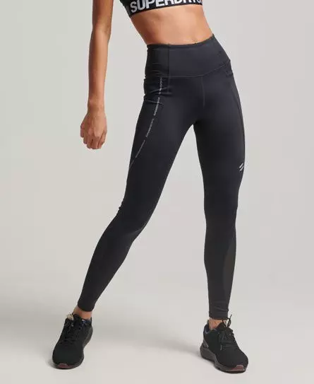 Superdry Women's Sport Active Mesh Full Length Tight Leggings Black - 