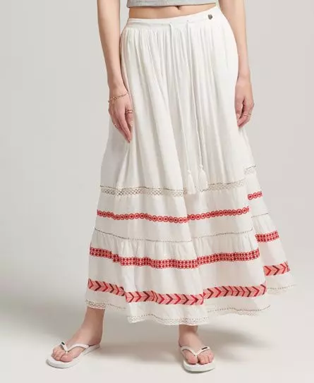 Superdry Women's Vintage Embroidered Maxi Skirt Cream - 