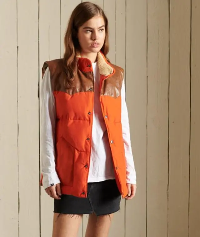 Superdry & Co Women's Oversized Leather Mix Gilet Orange / Deep Orange - 