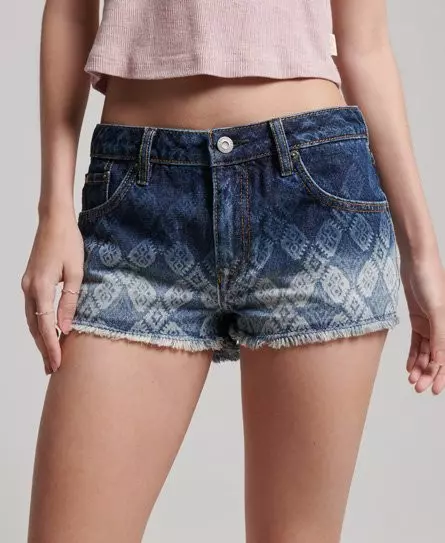 Superdry Women's Denim Hot Shorts Dark Blue / Van Dyke Mid Used Aop - 