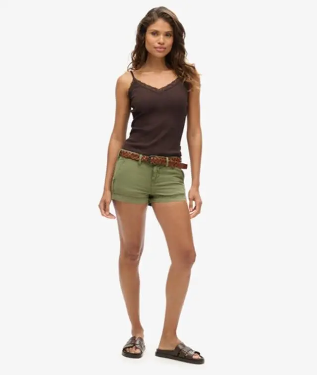 Superdry Women's Chino Hot Shorts Green / Olive Khaki - 
