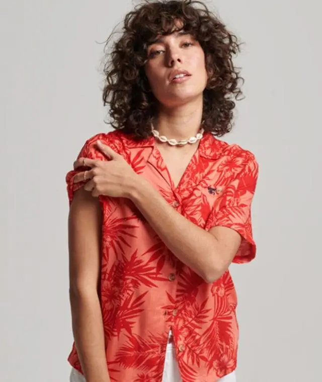 Superdry & Co Women's Beach Resort Shirt Coral / Hawaiian Coral - 