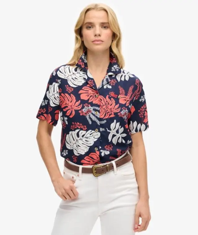 Superdry Women's Beach Resort Shirt Navy / Hawaiian Navy -