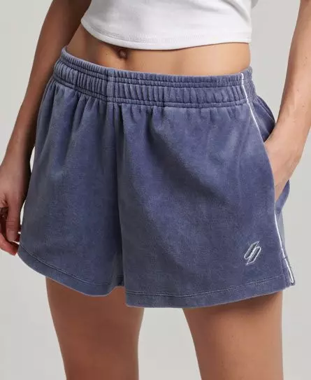 Superdry Women's S Logo Velour Shorts Blue / Flint Stone Blue Grey - 