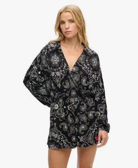 Superdry Women's Vintage Beach Playsuit Black / Black Bandana Aop - 