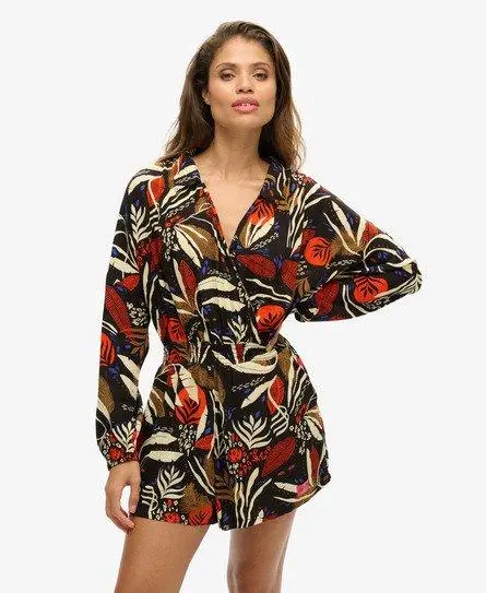 Superdry Women's Vintage Beach Playsuit Brown / I See You Print - 
