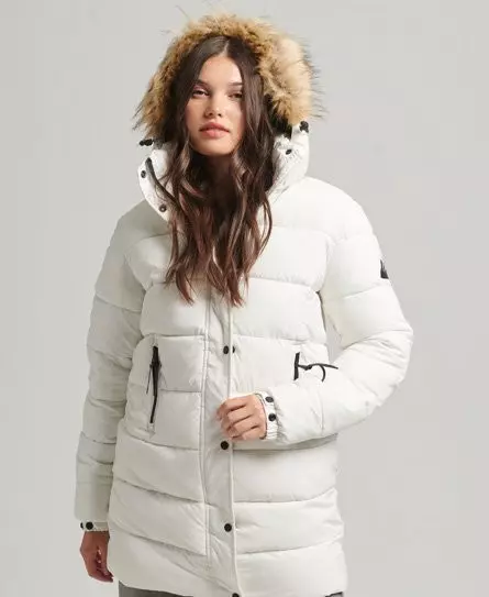 Superdry Women's Hooded Mid Layer Mid Coat White / Winter White - 