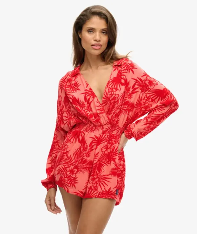 Superdry & Co Women's Vintage Beach Playsuit Cream / Hawaiian Coral - 