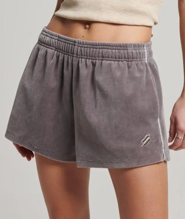 Superdry Women's Classic Embroidered S Logo Velour Shorts, Grey, 