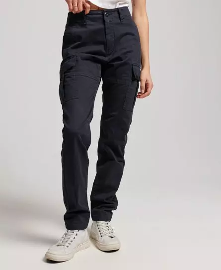 Superdry Women's Women's Cotton Slim Cargo Pants, Navy Blue Organic, 