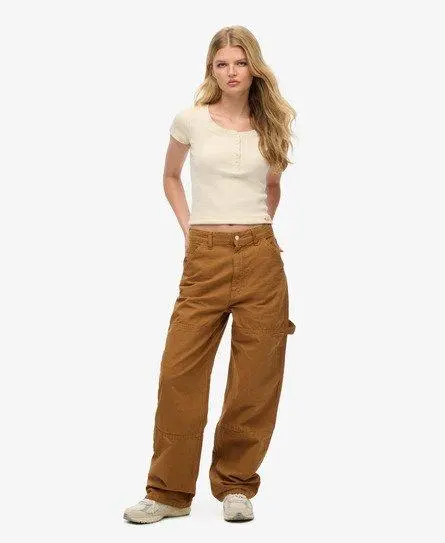 Superdry Women's Organic Cotton Vintage Wide Carpenter Pants Brown / Denim Co Tobacco Brown - 