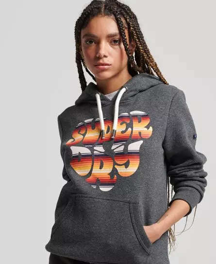 Superdry Women's Vintage Scripted Infill Hoodie Black / Nearly Black Heather - 