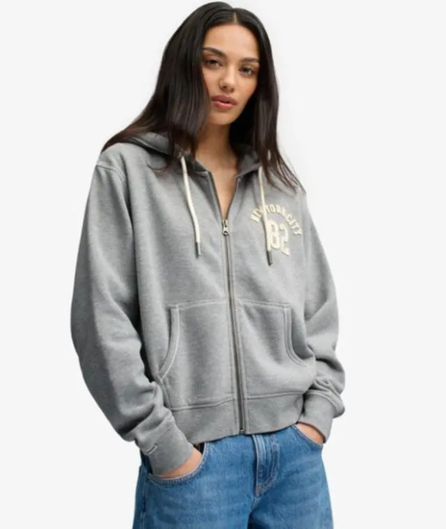Superdry & Co Women's Athletic Essential Relaxed Crop Zip Hoodie Grey / Grey Marl -