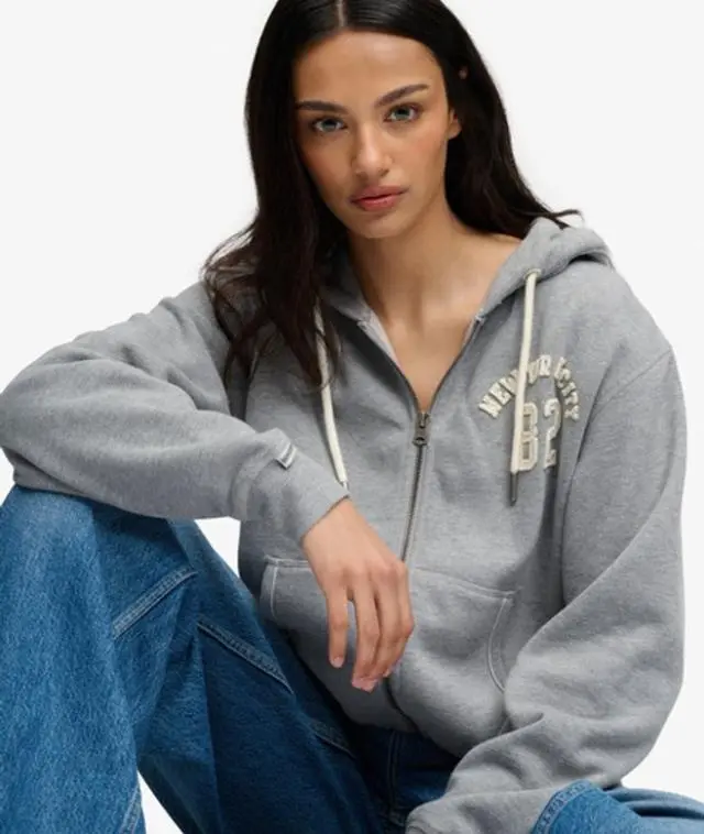 Superdry & Co Women's Athletic Essential Relaxed Crop Zip Hoodie Grey / Grey Marl - 