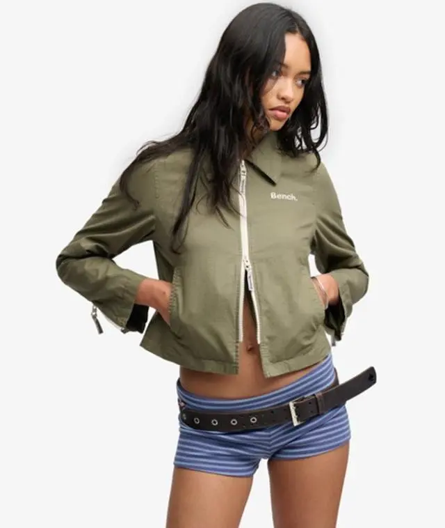 Bench x Superdry & Co Women's Bench Double Zip Collar Ripstop Jacket Green / Olive Night/ Moonbeam - 
