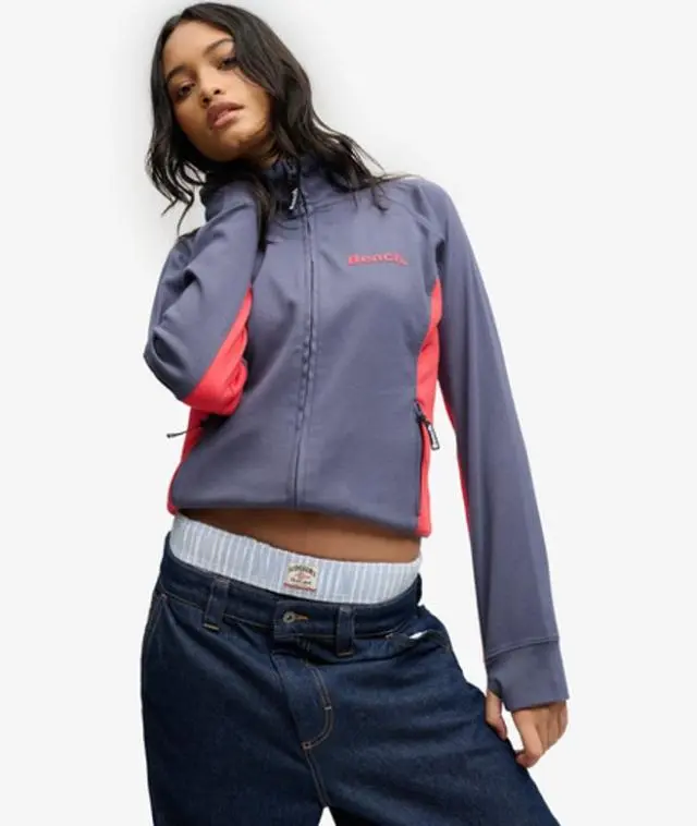 Bench x Superdry & Co Women's Bench High Neck Contrast Track Top Navy / Crt Navy/ Scarlet -