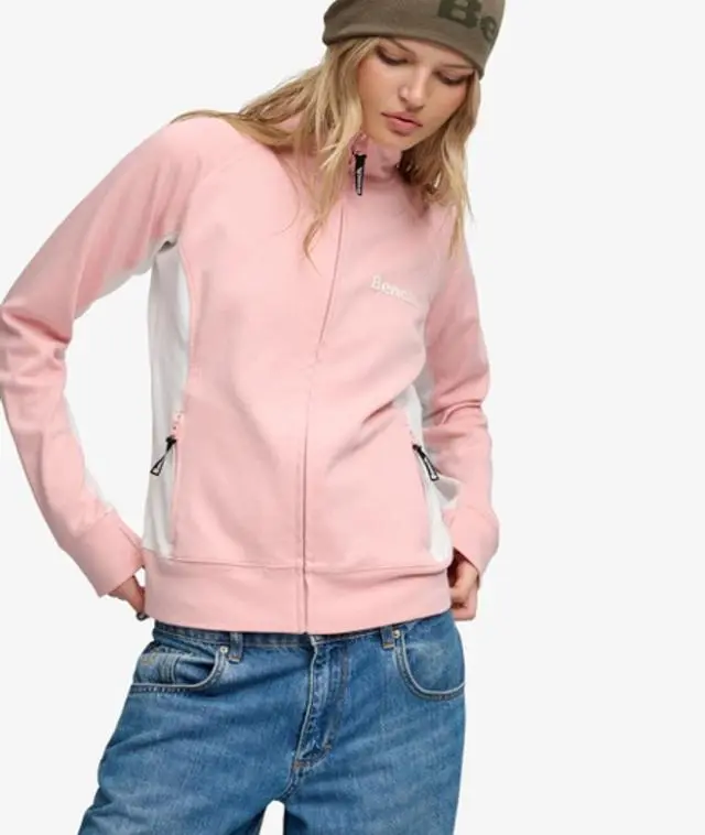 Bench x Superdry & Co Women's Bench High Neck Contrast Track Top Pink / Pink/ White -