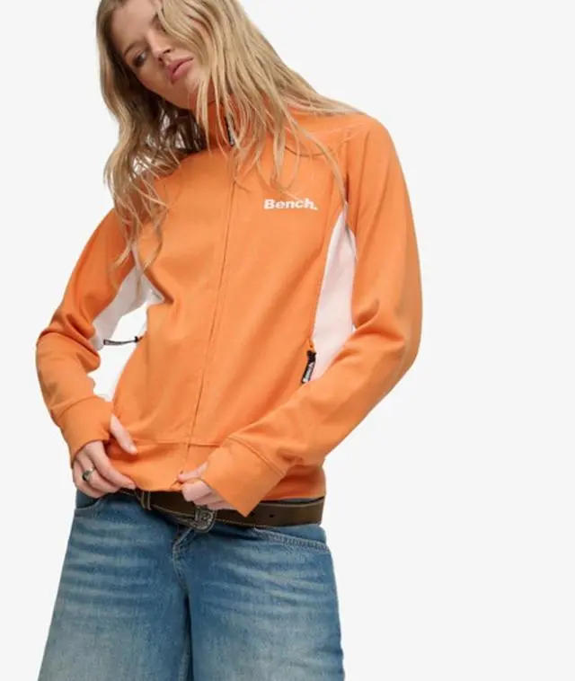 Bench x Superdry & Co Women's Bench High Neck Contrast Track Top Orange / Jaffa Orange/ White -
