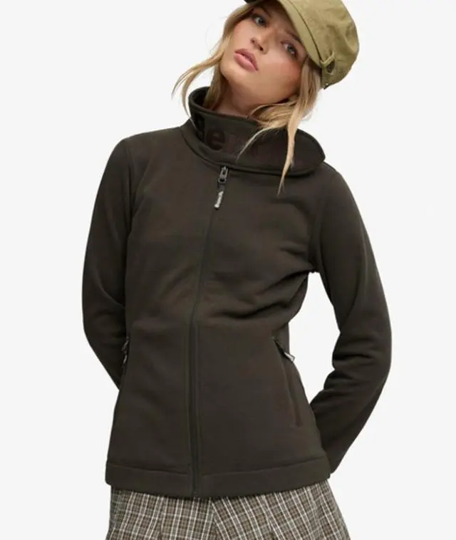 Bench x Superdry & Co Women's Bench Funnel Neck Embroidered Track Top Green / Black Olive -